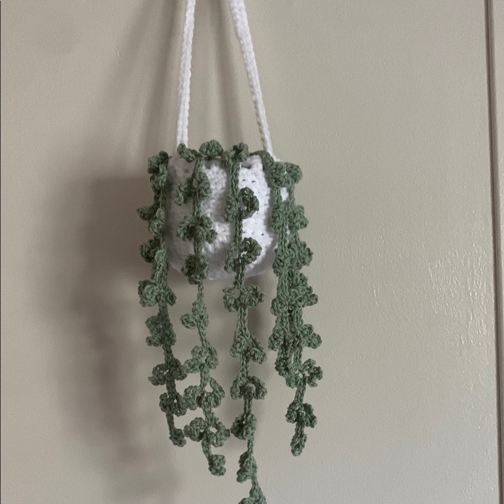 Crochet Hanging Planter with Green Vines Handmade